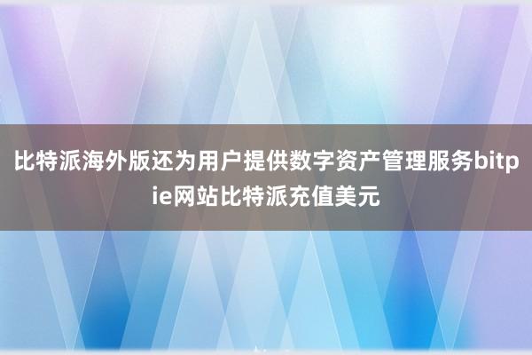 比特派海外版还为用户提供数字资产管理服务bitpie网站比特派充值美元