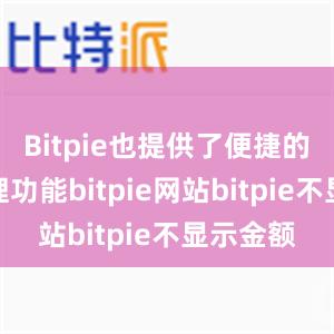 Bitpie也提供了便捷的资产管理功能bitpie网站bitpie不显示金额